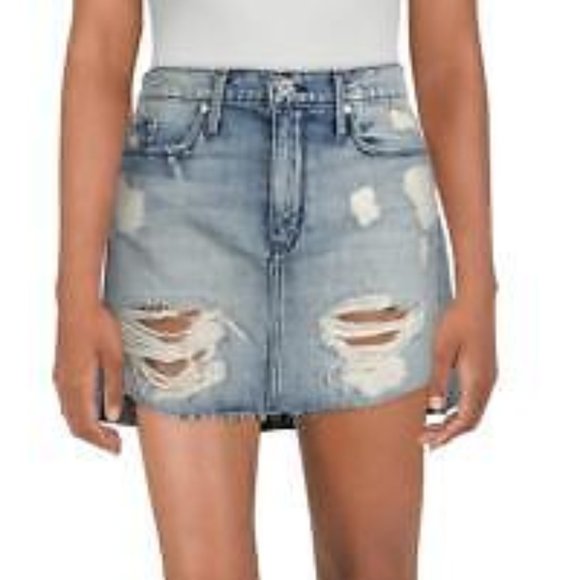 BLACK ORCHID Denim Destroyed Raw Hem Mini Skirt - Size 26 - NEW w/ TAGS - Picture 1 of 8